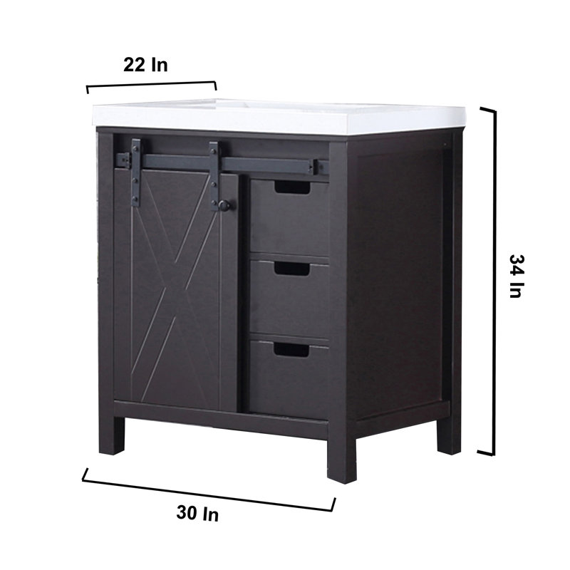 Marsyas 30" Brown Vanity with White Quartz Top and Mirror