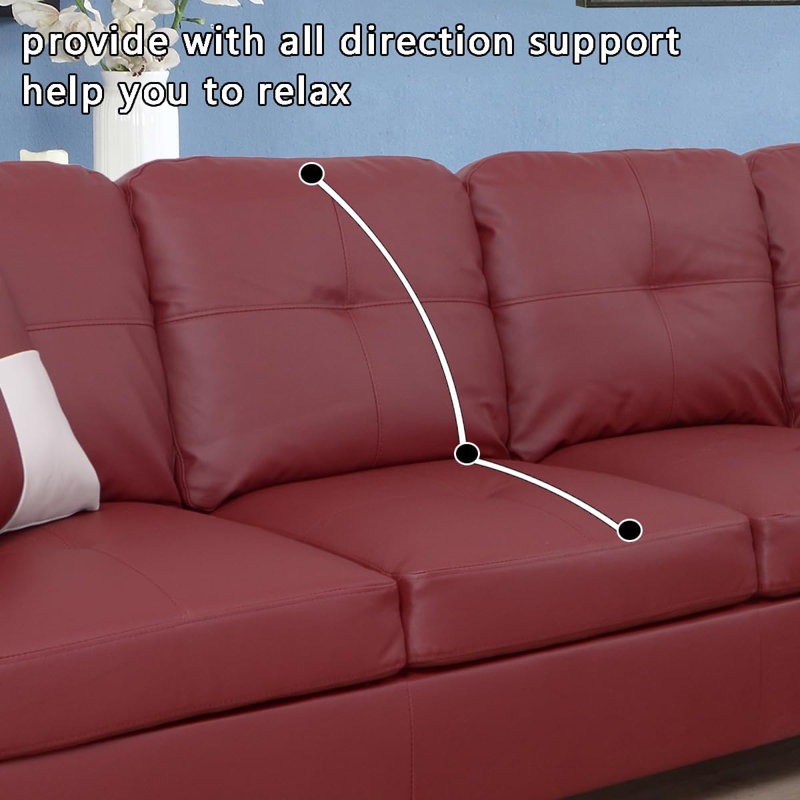 Bawan Faux Leather L-Shaped Sectional, Right Hand Facing, Red Faux Leather
