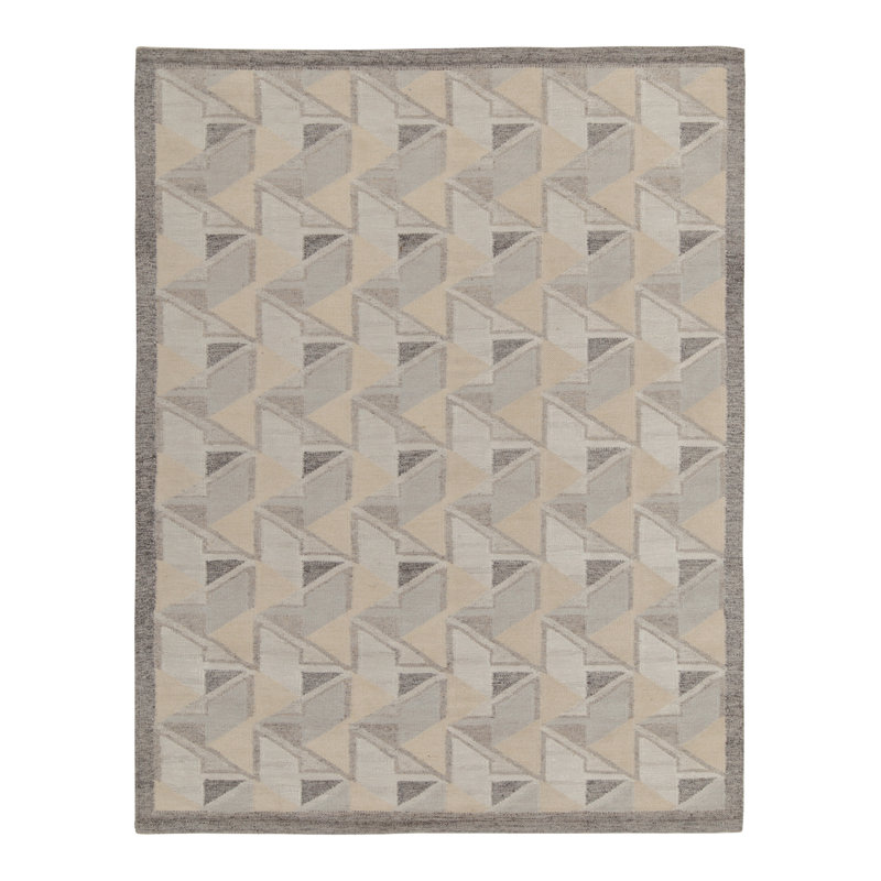 Rug & Kilim’S Scandinavian In Gray, White & Blue Geometric Patterns, Rectangle 10' x 14'
