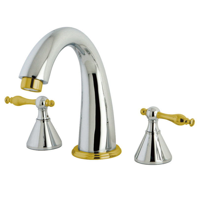 Kingston Brass Naples Two-Handle 3-Hole Deck Mount Roman Tub Faucet, Polished Chrome/Polished Brass