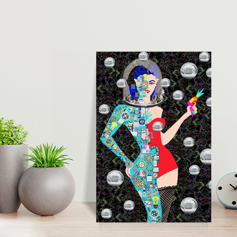 Retro Future Woman Contemporary Portrait Wall Art Print 1 Piece Wrapped Canvas Wall Art, 45.72cm H x 30.48cm W
