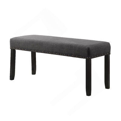 Fabric Dining Bench With Nailhead Trim, Grey