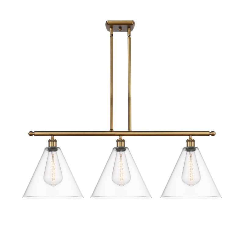Luminaire suspendu linéaire à 3 lumières pour îlot de cuisine Andrienna, H 47,25 po x l 38,5 po x P 12 po, Transparent