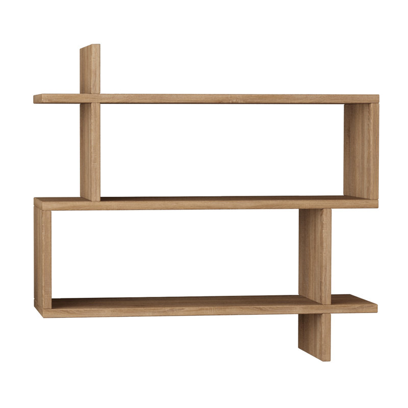 Modern Wall Shelf, Oak Color, 27.6 x 25.8 x 8.7 inches | 100% Melamine Coated Particle Board, Thickness: 0.7 inches | Numerous Shelves, Wall-Mountable Design | Perfect for Scandinavian Home Décor, Elegant & Functional