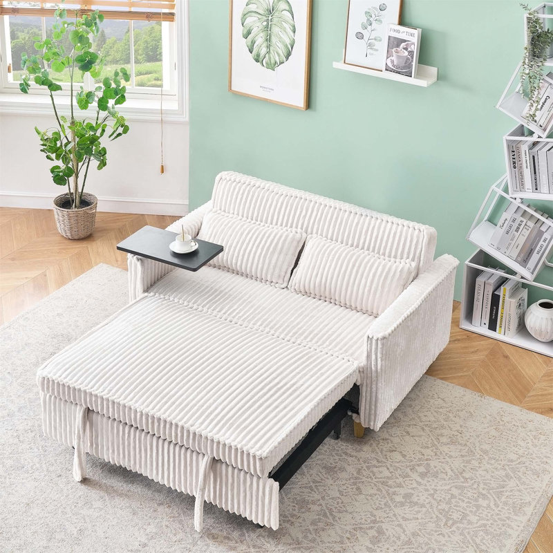 Versatile Transformable Sofa with Movable Tabletop and USB Ports for Relaxation, Beige