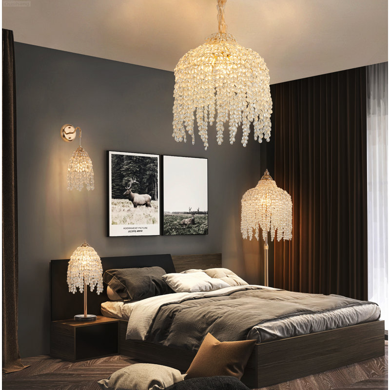 Lustre en cristal de 16 pouces avec cascade de perles de raisin en cascade, or, 24 pouces