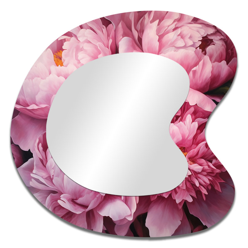 Selen rose vert pivoine captivante II - miroir mural asymétrique floral unique, miroir de forme unique traditionnel, impression d'art en métal