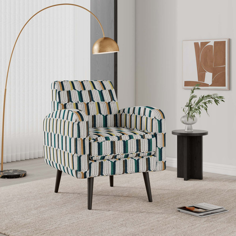 Chaise d'appoint compacte à flèches verticales avec dossier capitonné et pieds en bois massif