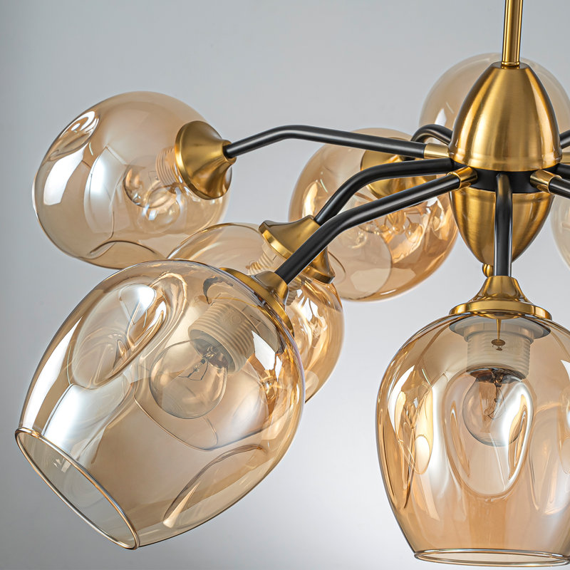 10- Light Mid-Century Sputnik Amber Glass Chandelier