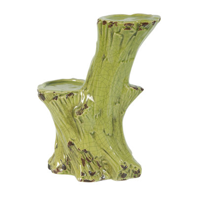 Porte-bougie vintage en grès émaillé vert 11 po