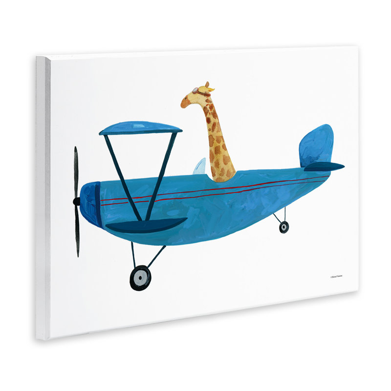 «Girafe Pilot in Air plane on Wood» par Rachel Nieman, reproduction, H 10 po x l 15 po x P 0,5 po