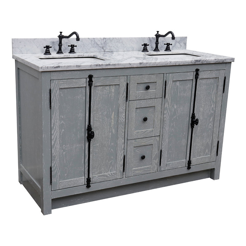 Ensemble de meuble-lavabo double 55 po Keesha, Marbre blanc, Gris sauge, Noir