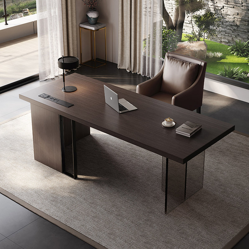 Bureau bruni + bois manufacturé rectangulaire transparent + acrylique avec 1 tiroir, H 29,53 po x l 55,12 po x P 27,56 po