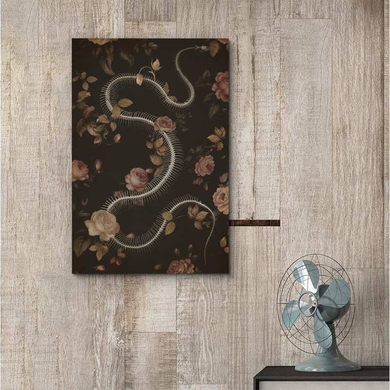 Moody floral serpent squelette gothique Moody foncé, œuvres d'art moderne, décor, Toile tendue, H 36 po x l 24 po