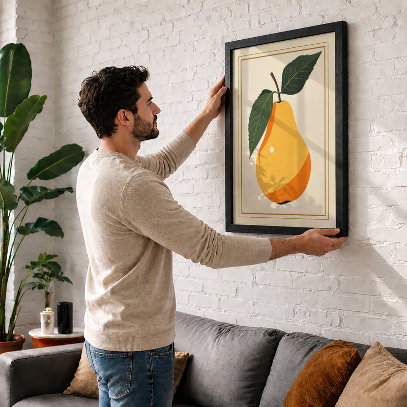Geometric Pear Botanical - Framed Print, Unframed, A2 - 59.4 x 42.0 cm