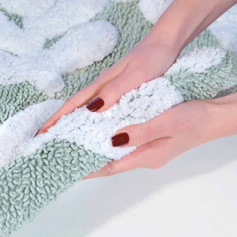 Elar Cotton Blend Non-Slip Bath Rug, Moonstone / White