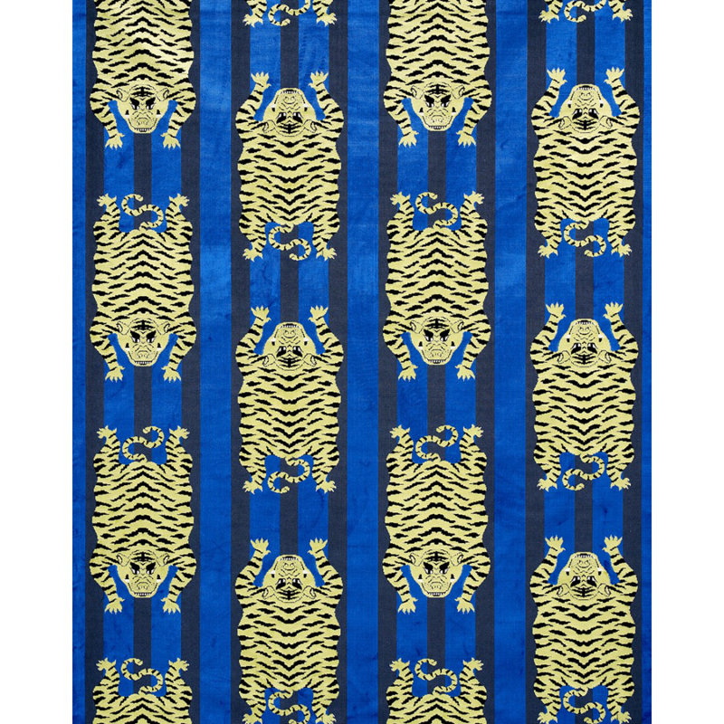 Tissu velours tigre Jokhang, Bleu