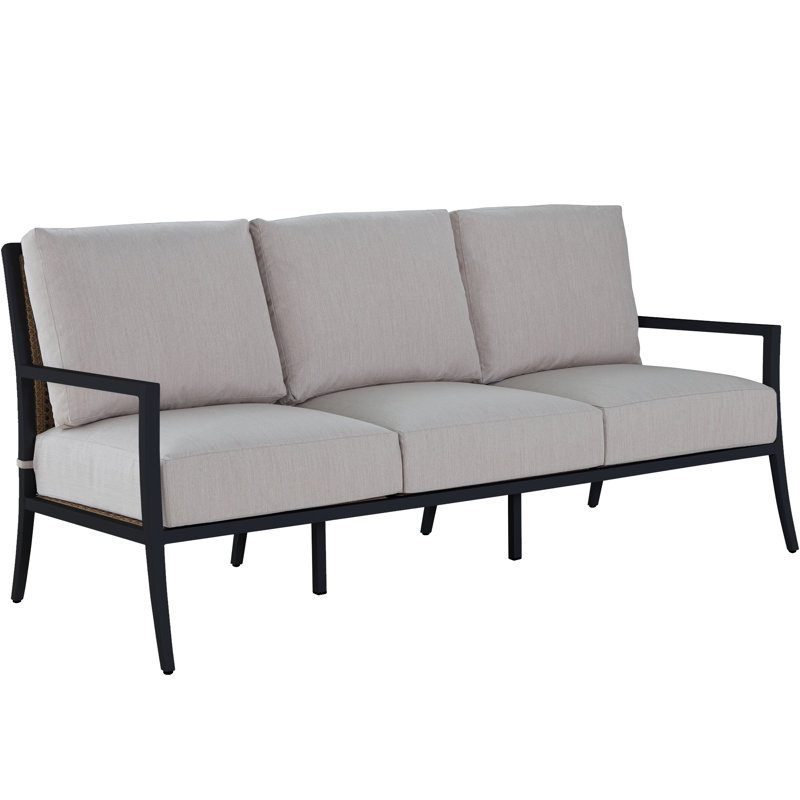 Bermuda Aluminum and Cane Sofa, No Welt + Standard Fill, Bali Pearl, Midnight And Natural Cane