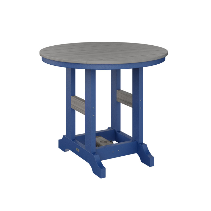 Garden Classic Outdoor Round Dining Table, Pacific Blue, Driftwood Gray