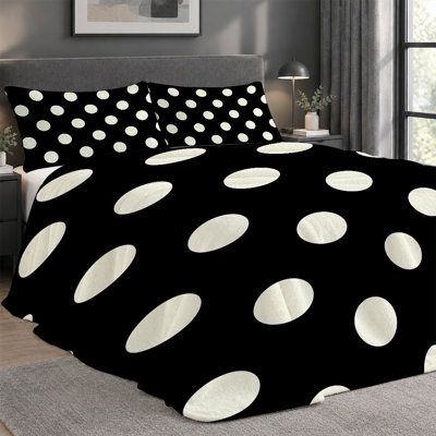 Ensemble de couverture légère en flanelle de qualité supérieure et 2 taies décoratives à pois blancs sur fond noir minimaliste, ensemble de literie confortable ultra-douce et chaude pour toutes saisons, couverture 60 po x 80 po + 2 taies d'oreiller anti-boulochage et lavable à la machine (ensemble de 3 ))