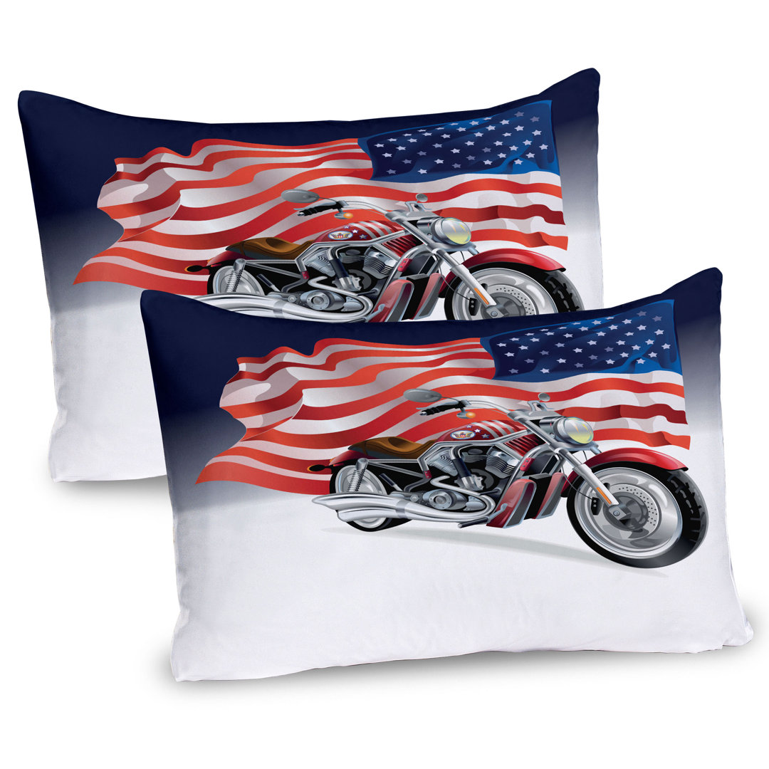 Kissenbezug Packung mit 2, Motorrad und US-Flagge, Mehrfarbig