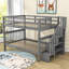 Lit superposé double en bois avec tablettes de rangement-959868611
