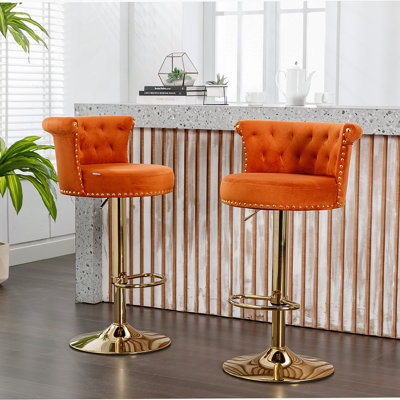 Handmade Bar Chair With One-Click Adjustable Height, 360° Rotation, Soft Pillow, Ideal For Kitchen, Dining, And Cafe Use
