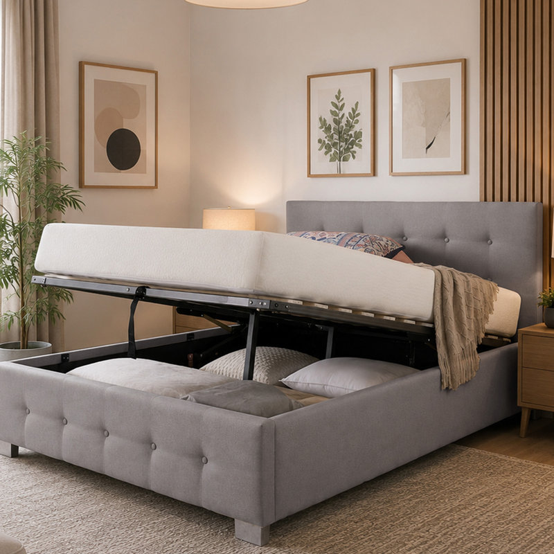 Caddo Fabric Upholstered Ottoman Bed Frame, Small Double (4'), Grey