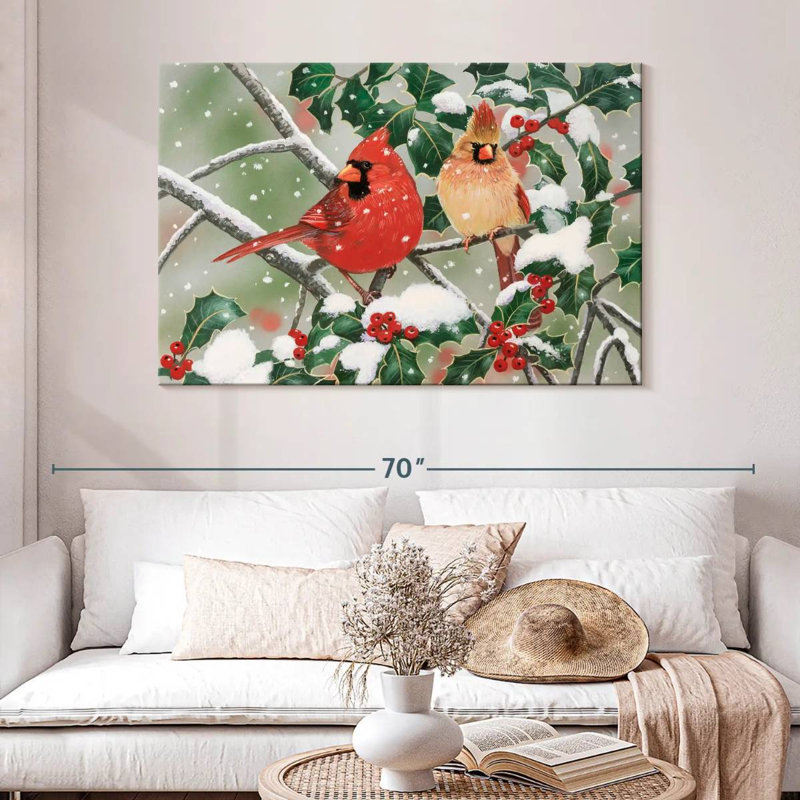 Snowy Perch Cardinals, H 32 po x l 48 po