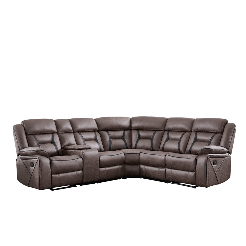 7-Piece Faux Leather Manual Reclining L-Shaped Sectional Sofa With Center Console, Cup Holders & Storage, Gray Faux Leather