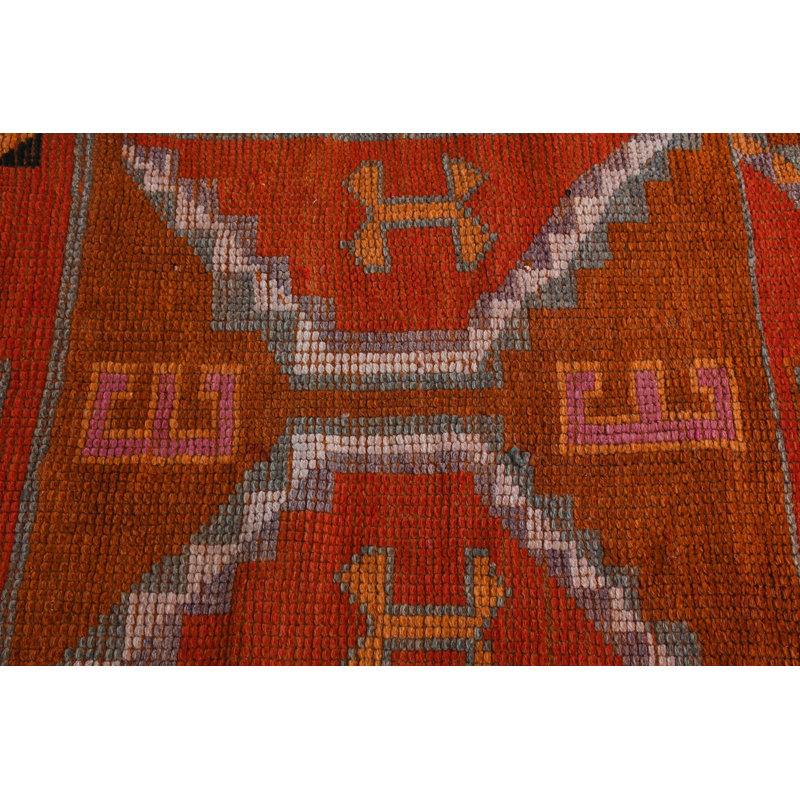 Tapis géométrique orange en laine 33,1 x 121,3 po