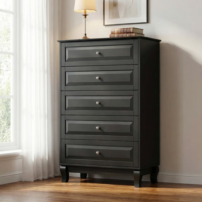Sevdi 31.5" W 5-Drawer Solid and Manufactured Wood Dresser with Metal Handles 