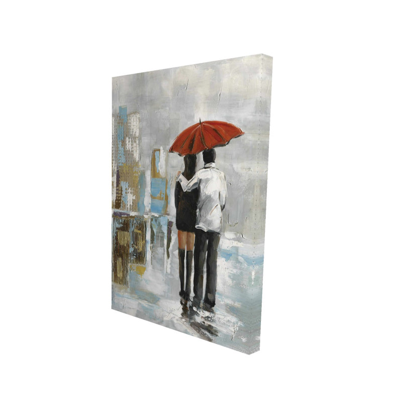 Couple marchant sous un parasol | Décoration abstraite sur toile