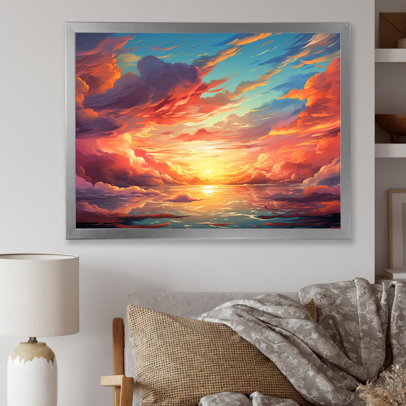 Magical Sunset Sky II - art mural ciel, Cadre flottant doré, H 12 po x l 20 po x P 1 po