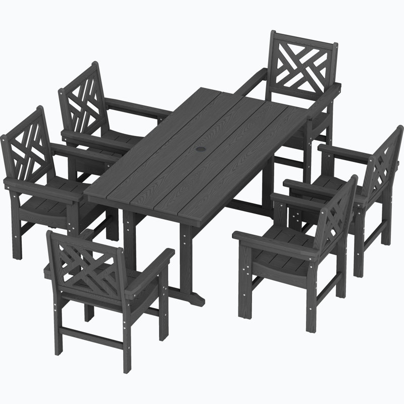 Outdoor Patio Dining Set All Weather HDPE Dining Set Poly Dining Set Rectangular Table  6 - Person, 6, Black