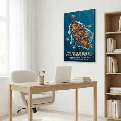 Viking Boat Adventure, reproduction d'art sur toile tendue sur toile avec citation inspirante pour le salon ou le bureau