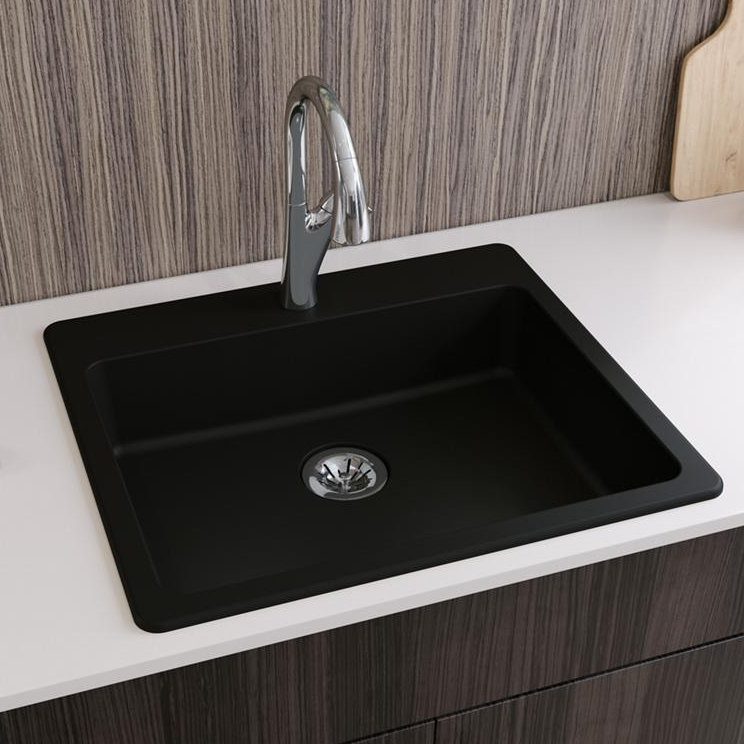 Quartz Classic 25" x 22" x 5-1/2" Drop-In Kitchen Sink with Drain Assembly and Basket Strainer
