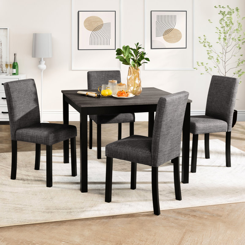 Table de salle à manger pour 4 personnes, carrée en bois avec chaises, grise et noire, et Choice Modern 4, rembourrée chic