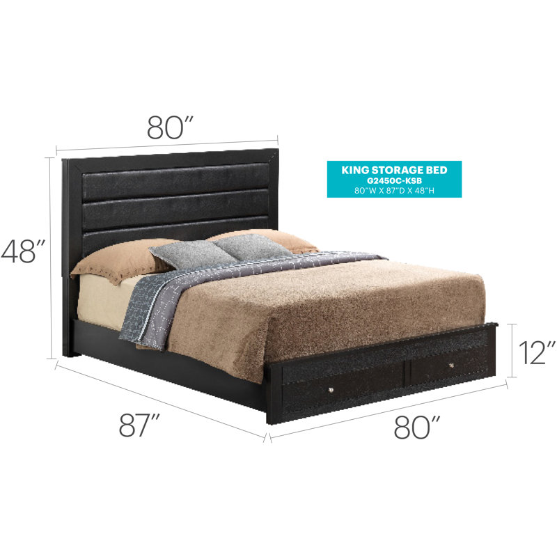 Aguilar Upholstered Platform Storage Bed, King, Black