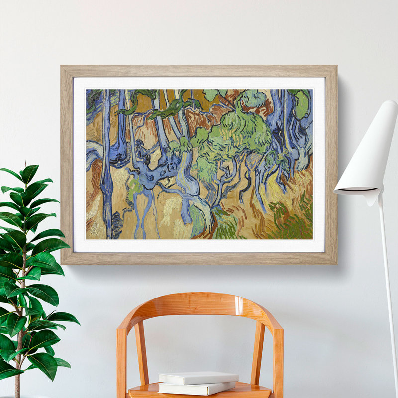 Tree Roots by Vincent Van Gogh - Picture Frame Painting, 48cm H x 65cm W x 2cm D, Oak