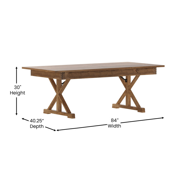 Eternity Rectangular Solid Pine Farm Dining Table with Folding X-Style Legs, 40.25" L x 84" W, Rustic Pine