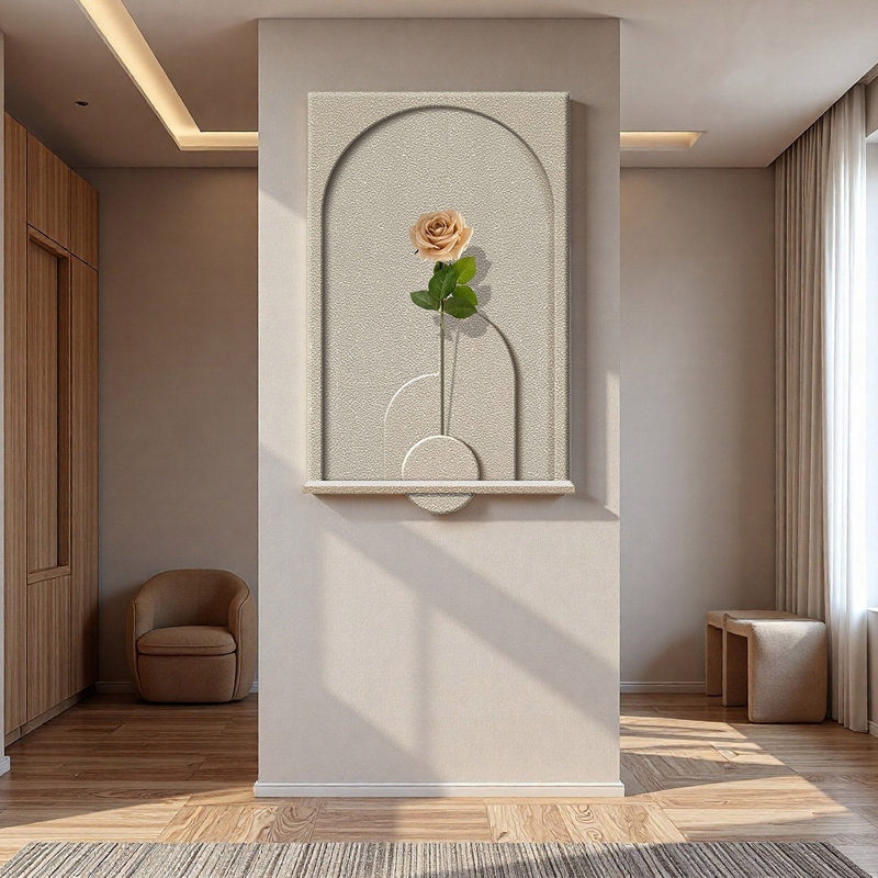 Art mural moderne en grès rose moderne avec lumières à DEL - décor de vestibule et de vestibule, Beige/vert