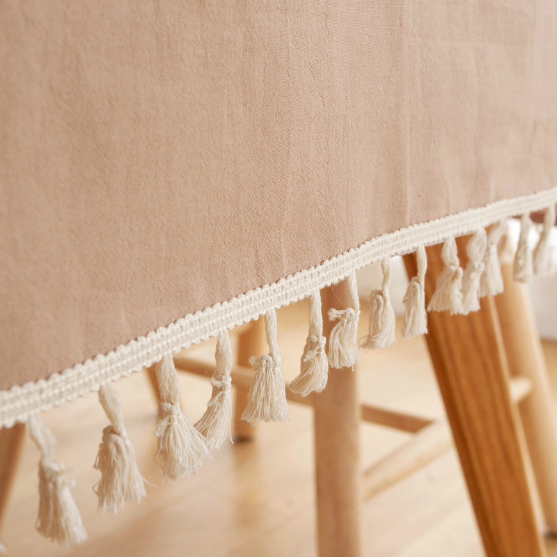 Nappe en coton lavable de haute qualité avec pampille, L 86 po x l 55 po, Brun