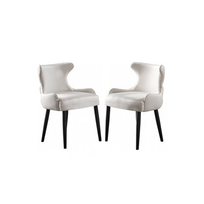 Ricky Modern Velvet Dining Chairs - Ergonomic Upholstered Curved Back with Solid Wooden Legs - Side Chair for Office Kitchen Living Room Dining Room
