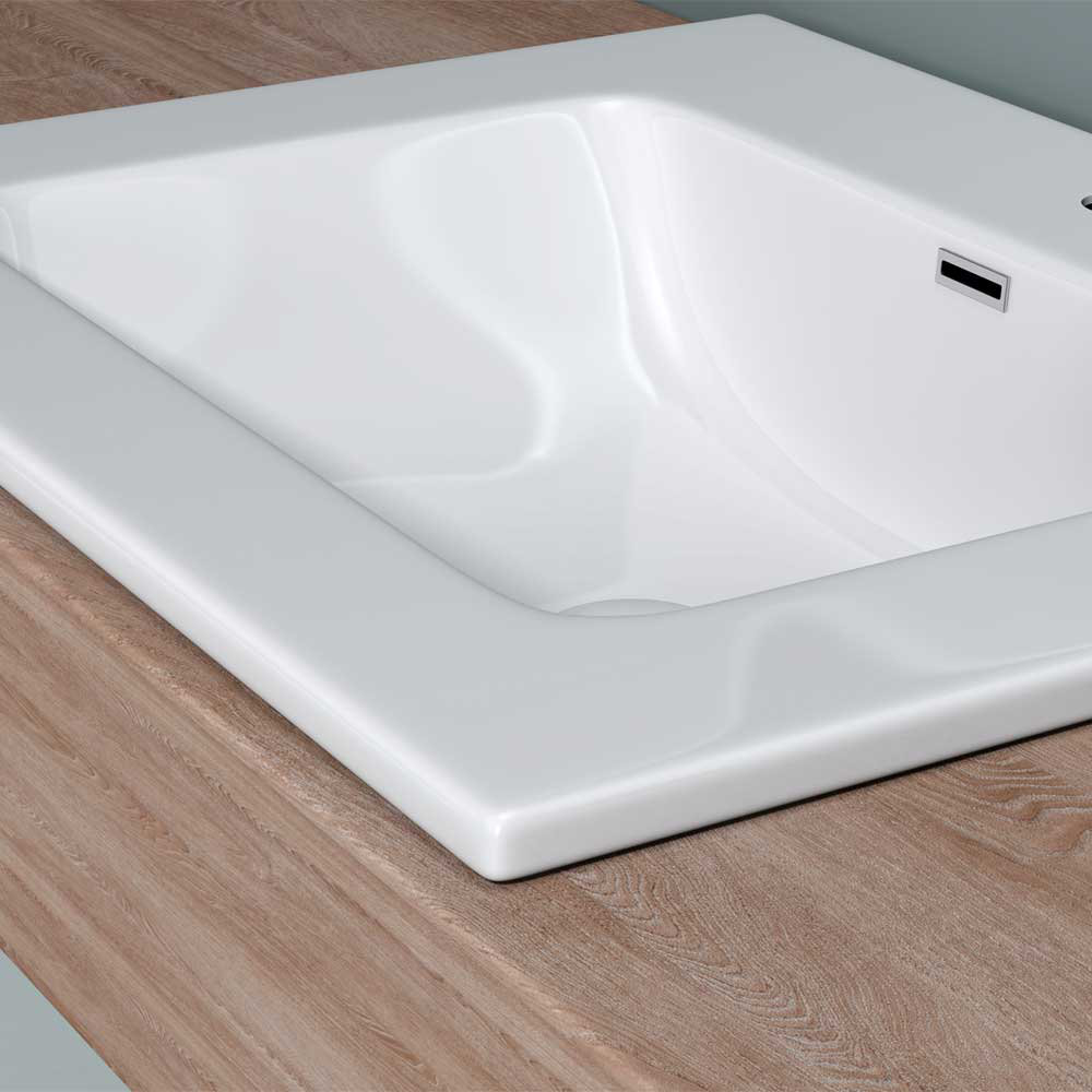 Luxurious Stone Resin Bathroom Basin - Self Rimming Drop In Sink - Semi Recessed - One Tap Hole With Overflow (900 x 480mm)