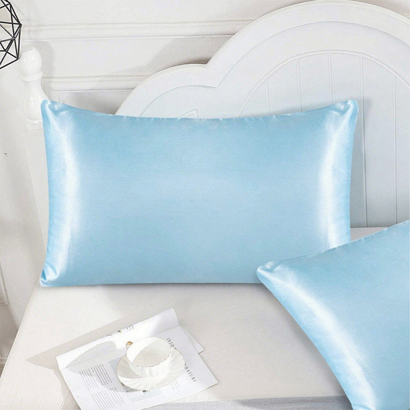Set of 2 Satin Silk Pillowcases for Skin and Hair, Satin Pillow Cases for Women with Envelope Closure, Soft Breathable Smooth Cooling Silk Pillow Covers for Gifts, Sky Blue 51*76cm