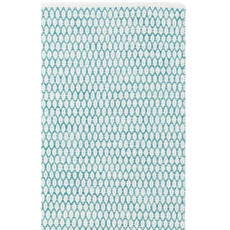 Tapis turquoise / ivoire en coton tissé à plat Modena, Carré 6 pi
