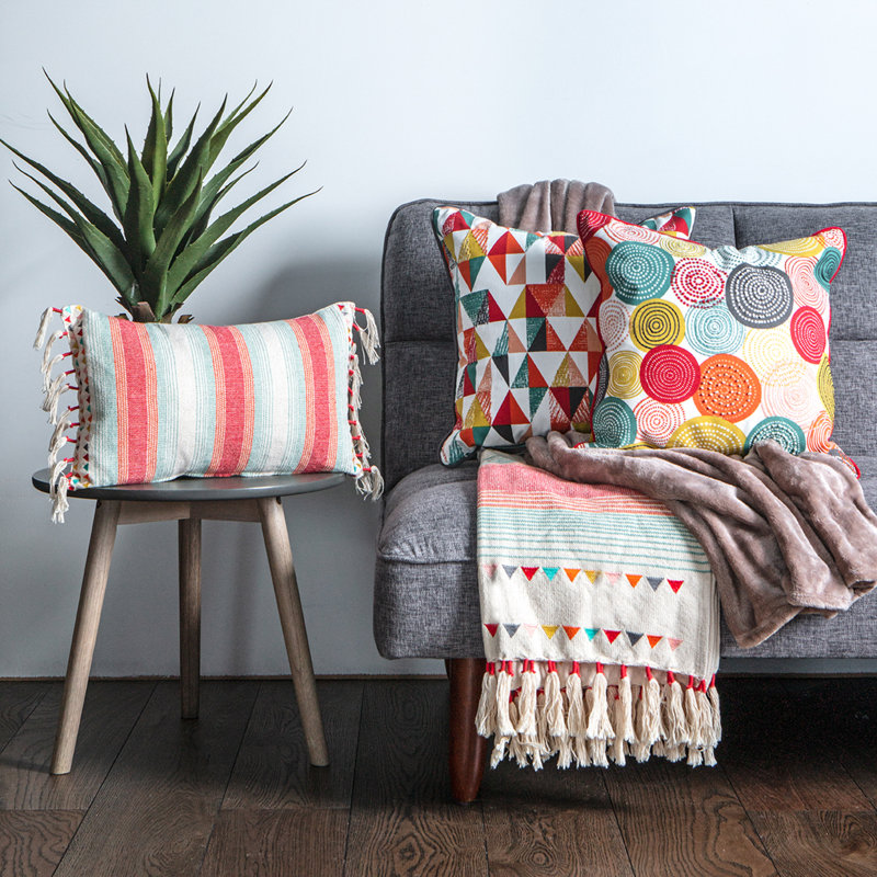 Lethea Geometric Square Throw Cushion, Teal/Orange