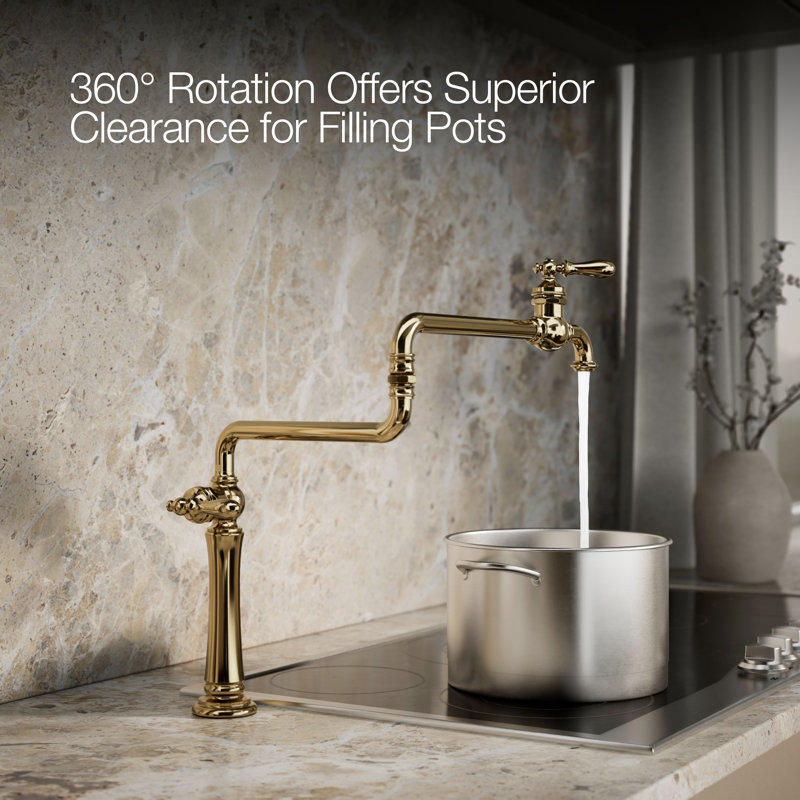 Artifacts® Single-Hole Deck-Mount Pot Filler with Extended Spout, Vibrant French Gold