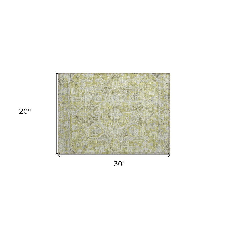 2' X 3' Artichoke Green Oriental Washable Non Skid Indoor Outdoor Area Rug